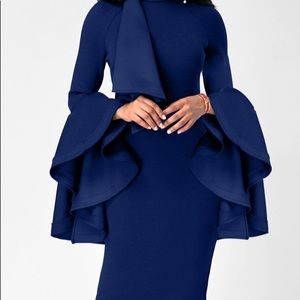 Flare Sleeve Mock Neck Sheath Dress